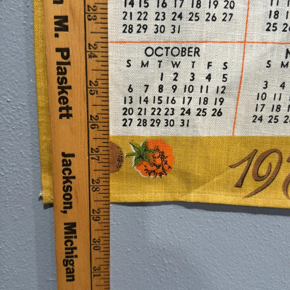 Vintage 1974 Linen Calendar Wall Hanging Harvest Fruit Kitchen Decor 16x28.5